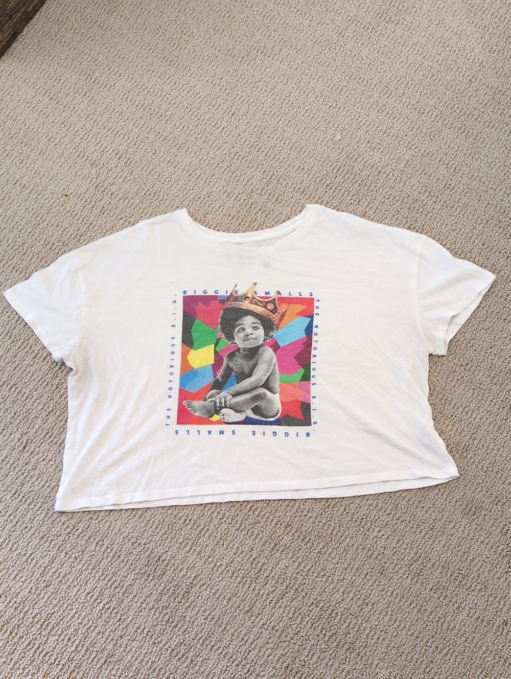 Notorious B.I.G. Biggie Smalls Graphic Tee White Cropped Shirt Men’s XL Hip Hop